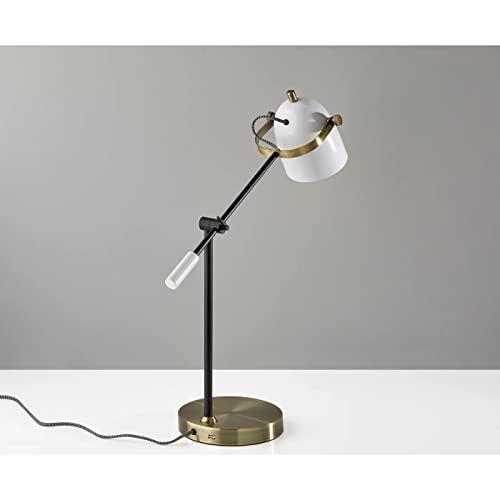 Casey Adjustable Black, White & Antique Brass Desk Lamp