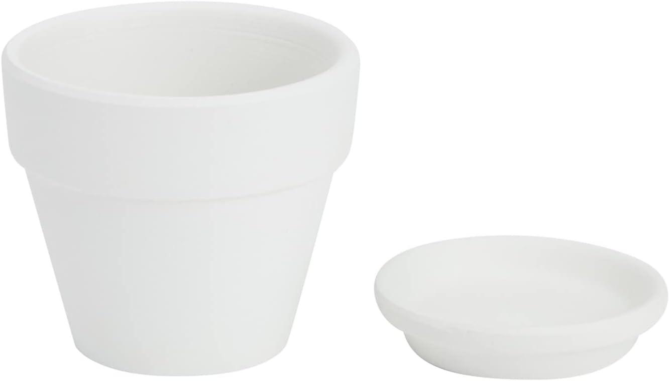 Juvale 12 Pack White Clay Mini Terracotta Pots with Saucers and Drainage Hole, Paintable Pottery for Succulents, Crafts, and Wedding Decor, 3 Inch