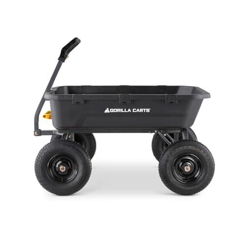 Gorilla Carts Heavy Duty 12 Cubic Foot Poly Yard Dump Cart, Garden Wheelbarrow Wagon with Pneumatic Flat Free Tires for Outdoor Lawn Utility, Black