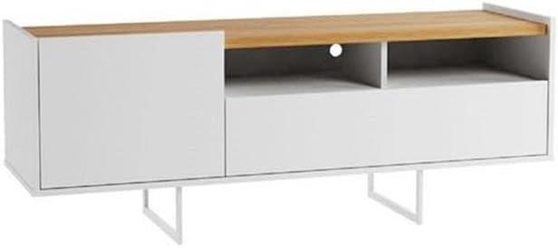 Winston TV Stand for TVs up to 50" White/Cinnamon - Manhattan Comfort: Mid-Century Design, Open & Concealed Shelving