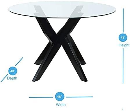 Amalie Round Dining Table Black - Steve Silver Co.: 48" Glass Top, Rubberwood Base, Seats 6