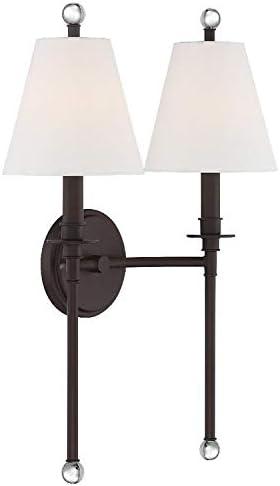 Dark Bronze 2-Light Sconce with White Silk Shades