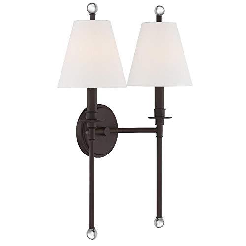 Dark Bronze 2-Light Sconce with White Silk Shades