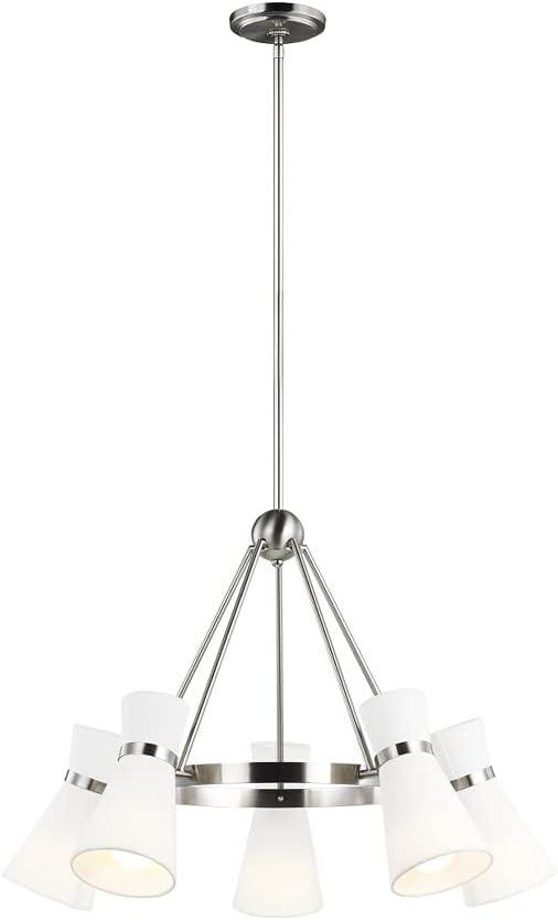 Clark 5-Light Brushed Nickel Hanging Chandelier With White Linen Shades