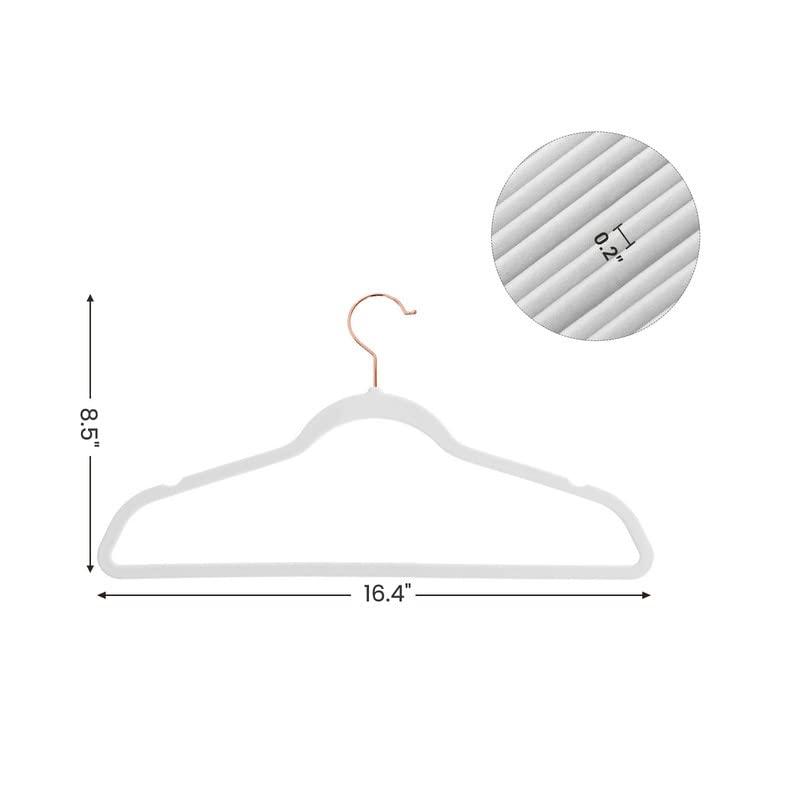 50 Pack Velvet Hangers Non-Slip Clothes Hanger with Rose Gold-Colored Swivel Hooks Space Saving White