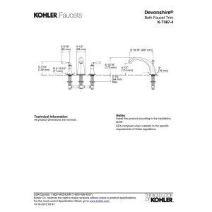 Kohler Devonshire® Deck-/Rim-Mount Bath Faucet Trim for High-Flow Valve with 8-15/16" Diverter Spoutut and Lever Handles, Valve Not Included K-T387-4-2BZ