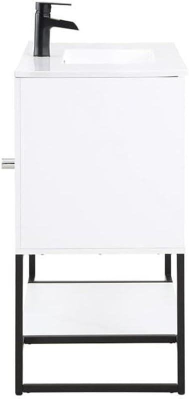 36" Scarsdale Bathroom Vanity Sink White - Manhattan Comfort: Ceramic Surface, Wood Frame, Single Basin