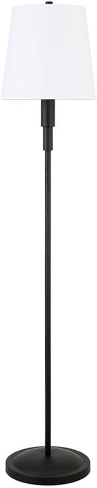 Sleek Blackened Bronze Floor Lamp with Crisp White Linen Shade