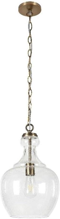 Henn&Hart 11" Wide Pendant with Glass Shade in Brass/Seeded, Pendant, Flush Mount Ceiling Light Fixture for Kitchen, Living Room