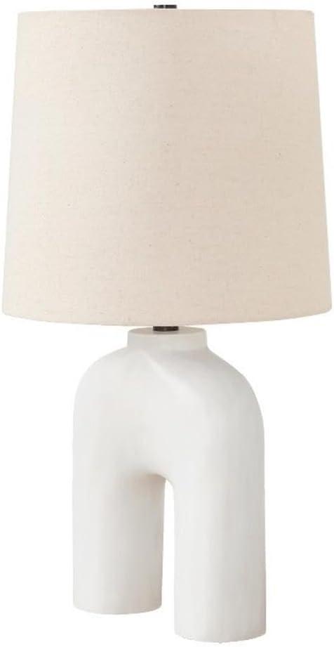 Cream Resin Arc Table Lamp with Beige Linen Shade