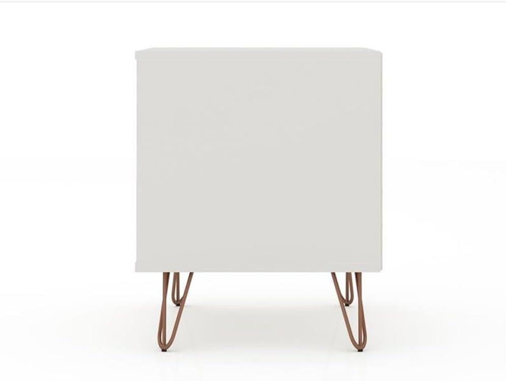 Manhattan Comfort 2.0 Rockefeller Nightstand Off White/Natural: Mid-Century Design, Splayed Metal Legs, Dual Drawers