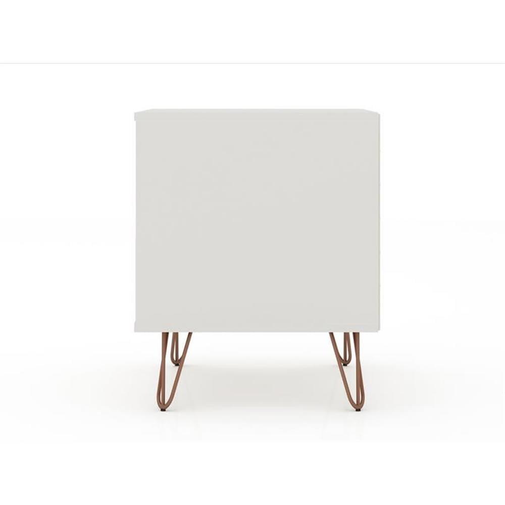 Manhattan Comfort 2.0 Rockefeller Nightstand Off White/Natural: Mid-Century Design, Splayed Metal Legs, Dual Drawers
