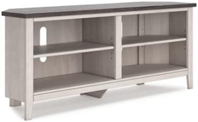 Transitional Two-Tone Corner TV Stand with Shelves and Fireplace