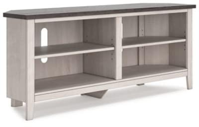 Transitional Two-Tone Corner TV Stand with Shelves and Fireplace
