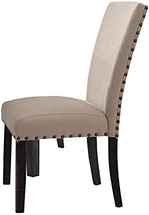 ACME Nolan Side Chair in Linen and Salvage Dark Oak