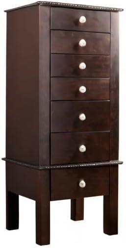 Espresso French Standing Jewelry Armoire with Mirror