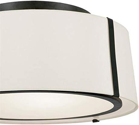 Matte Black Glass Drum Ceiling Light with White Silk Shade