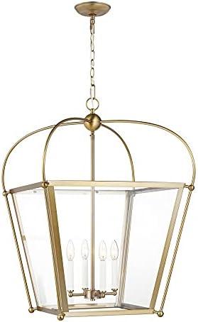 Charleston Medium 4-Light Satin Brass Shaded Hanging Pendant Light