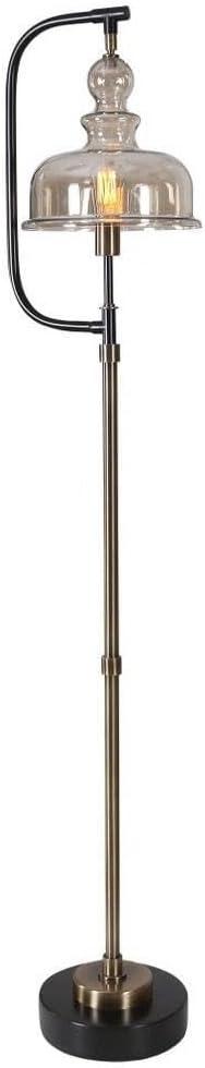 Uttermost Elieser Contemporary Steel and Glass Floor Lamp in Antique Brass