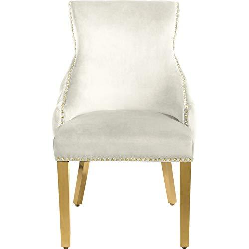 Cream Velvet Upholstered Dining Chair with Gold Metal Legs