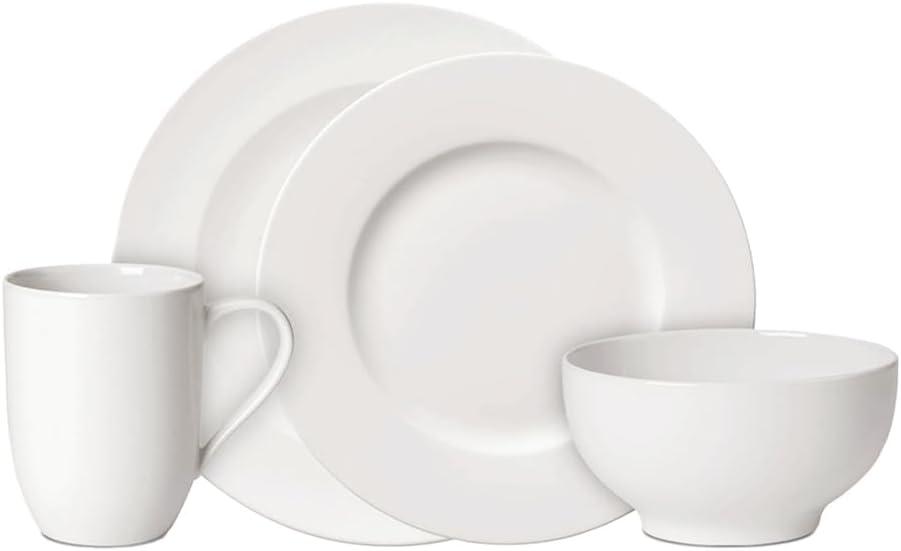 White Porcelain 16-Piece Dinnerware Set, Service for 4