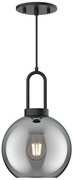 Soji 8 in. 1 Light 60-Watt Matte Black/Smoked Solid Glass Pendant Light