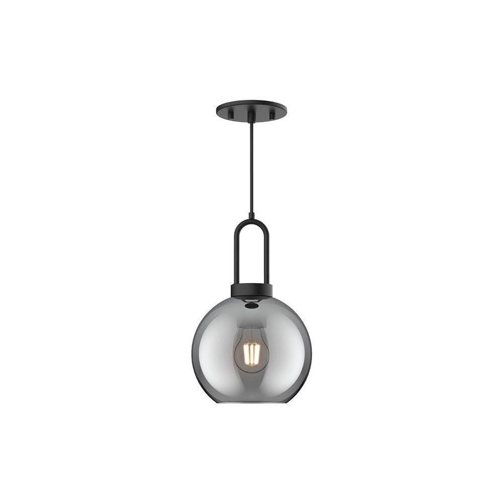 Soji 8 in. 1 Light 60-Watt Matte Black/Smoked Solid Glass Pendant Light
