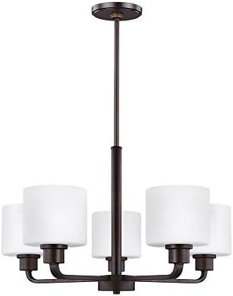 Bronze 5-Light LED Chandelier with Etched Glass Shades