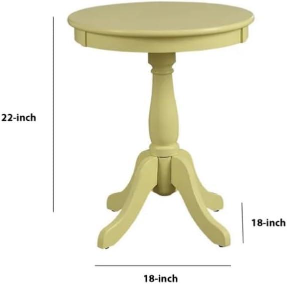 Pedestal Side Table, Round Solid Wood Sofa Side Table Coffee Table End Table with Turned Base and Stylized Knee Legs, Traditional Accent Table Nightstand for Living Room Bedroom Entryway, Light Yellow