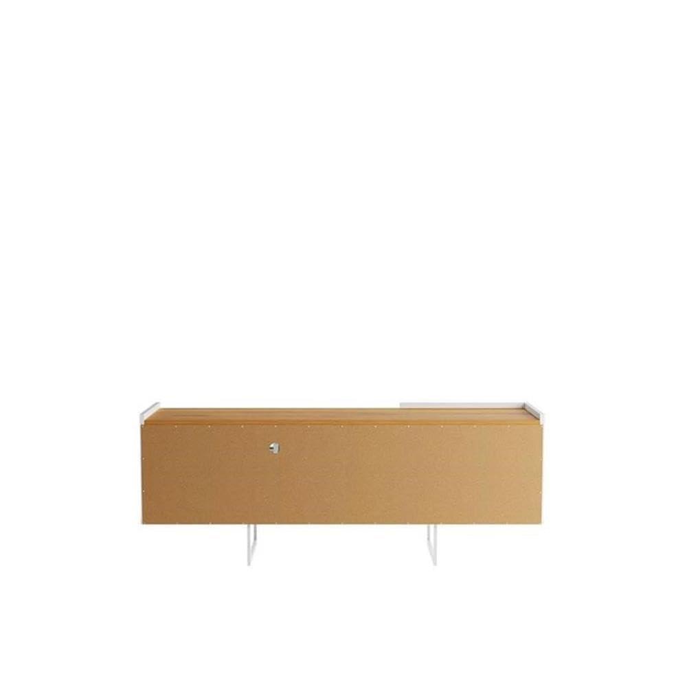 Winston TV Stand for TVs up to 50" White/Cinnamon - Manhattan Comfort: Mid-Century Design, Open & Concealed Shelving
