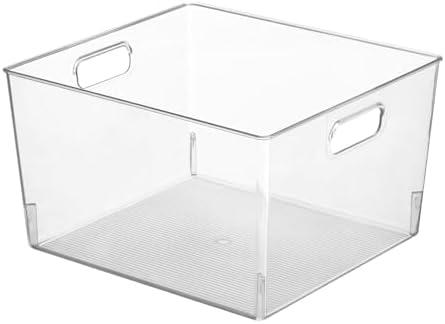 mDesign Deep Plastic Home Storage Organizer Bin, Built-In Handles, 8 Pack, Clear
