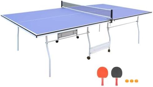 Blue Foldable MDF Table Tennis Set with Net, Paddles, and Balls