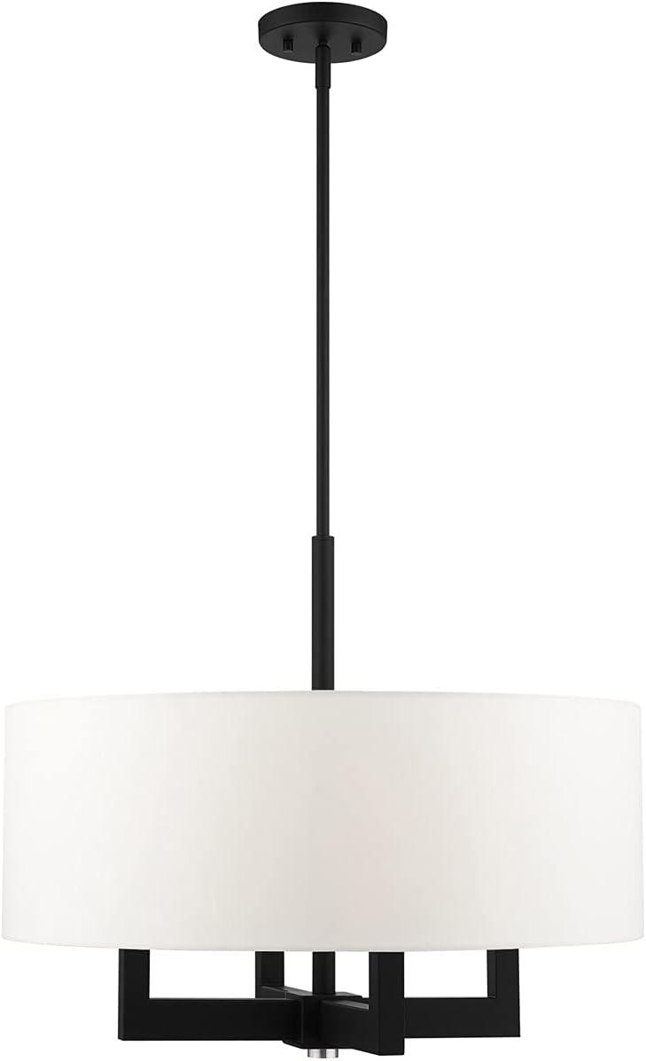 Cresthaven Black 4-Light Chandelier with Off-White Fabric Shade