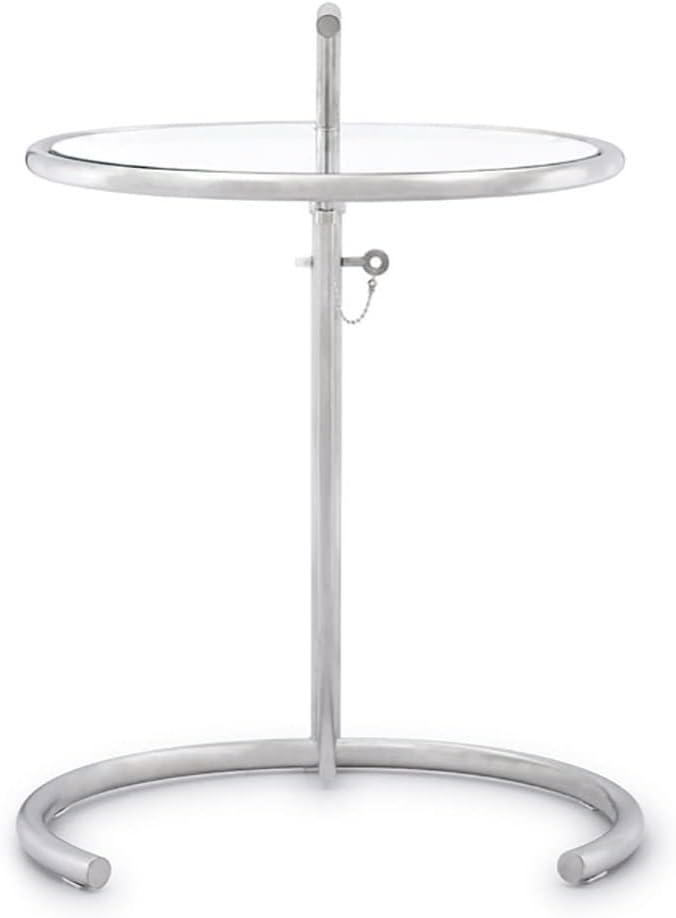 Adjustable Round Clear Glass and Metal Side Table