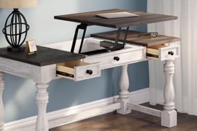 Transitional White and Gray Wood Home Office Desk with USB Ports