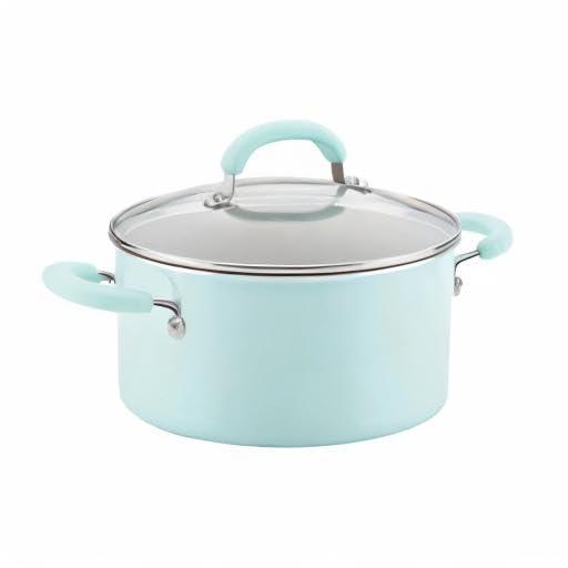 Rachael Ray Create Delicious 6 Quart Aluminum Nonstick Stockpot, Light Blue Shimmer