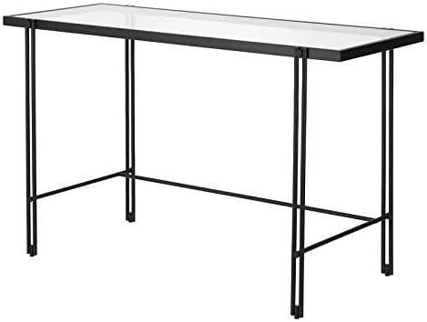 Evelyn&Zoe Contemporary 48 in. Blackened Bronze Metal Desk with Glass Top