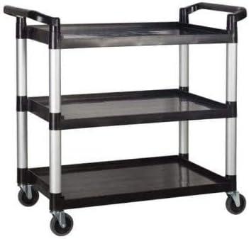 Black Polypropylene and Aluminum 3-Tier Utility Cart