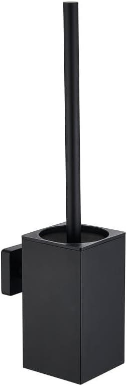 Stainless Steel Toilet Brush & Holder,Wall-Mounted, long handle,Square Toilet Brush Set,Heavy Duty Cleaner for Bathroom, with Removable Plastic Brush (Black)