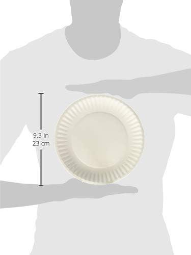 AJM Packaging Corporation White Paper Plates, 9" Dia, 100/Pack, 10 Packs/Carton (Set of 10)