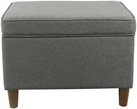 Gray 24" Square Storage Ottoman with Walnut Legs