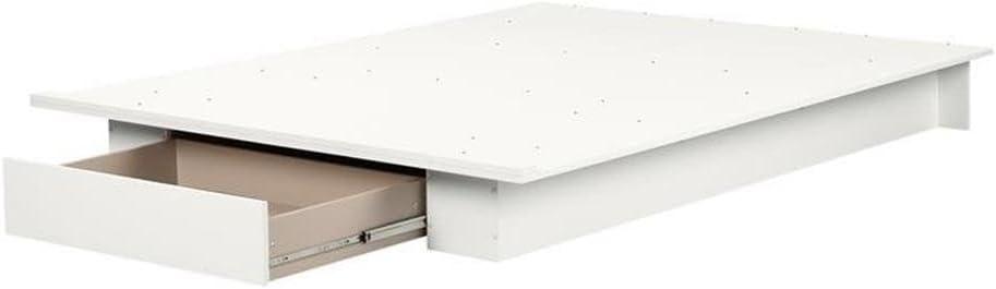 White Queen Platform Bed with Single Storage Drawer