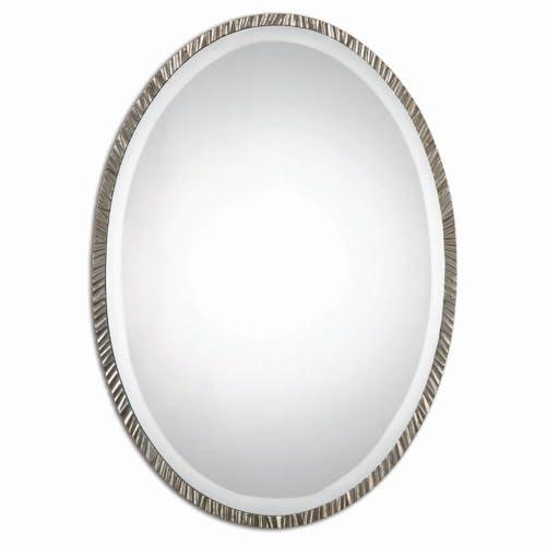 Uttermost Oval Vanity Accent Wall Mirror Modern Polished Nickel Metal Frame 20" Wide for Bathroom Bedroom Living Room Home Office