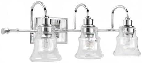 Progress Lighting Litchfield 3-Light Bath Vanity, Polished Chrome, Clear Glass Shades