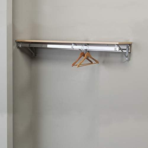 Maple and Silver Closet System with Shelf and Hang Rod