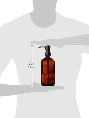 Amber Glass Soap Dispenser with Matte Black Pump and Coaster - 16oz