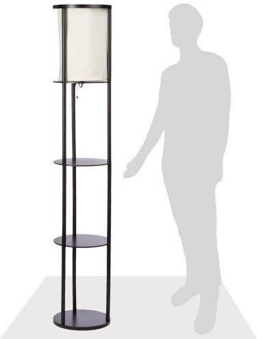 Adesso Stewart Round Shelf Floor Lamp, Black Painted MDF Shelves and Beech Wood Tubes