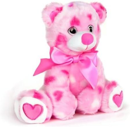 Bearington Pink Plush Stuffed Animal Teddy Bear with Hearts, 8.5 inches