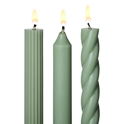 Sage Green Hinoki Essence Soy Taper Candle Set, 7.65 oz