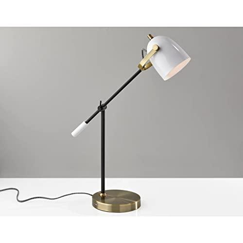 Casey Adjustable Black, White & Antique Brass Desk Lamp